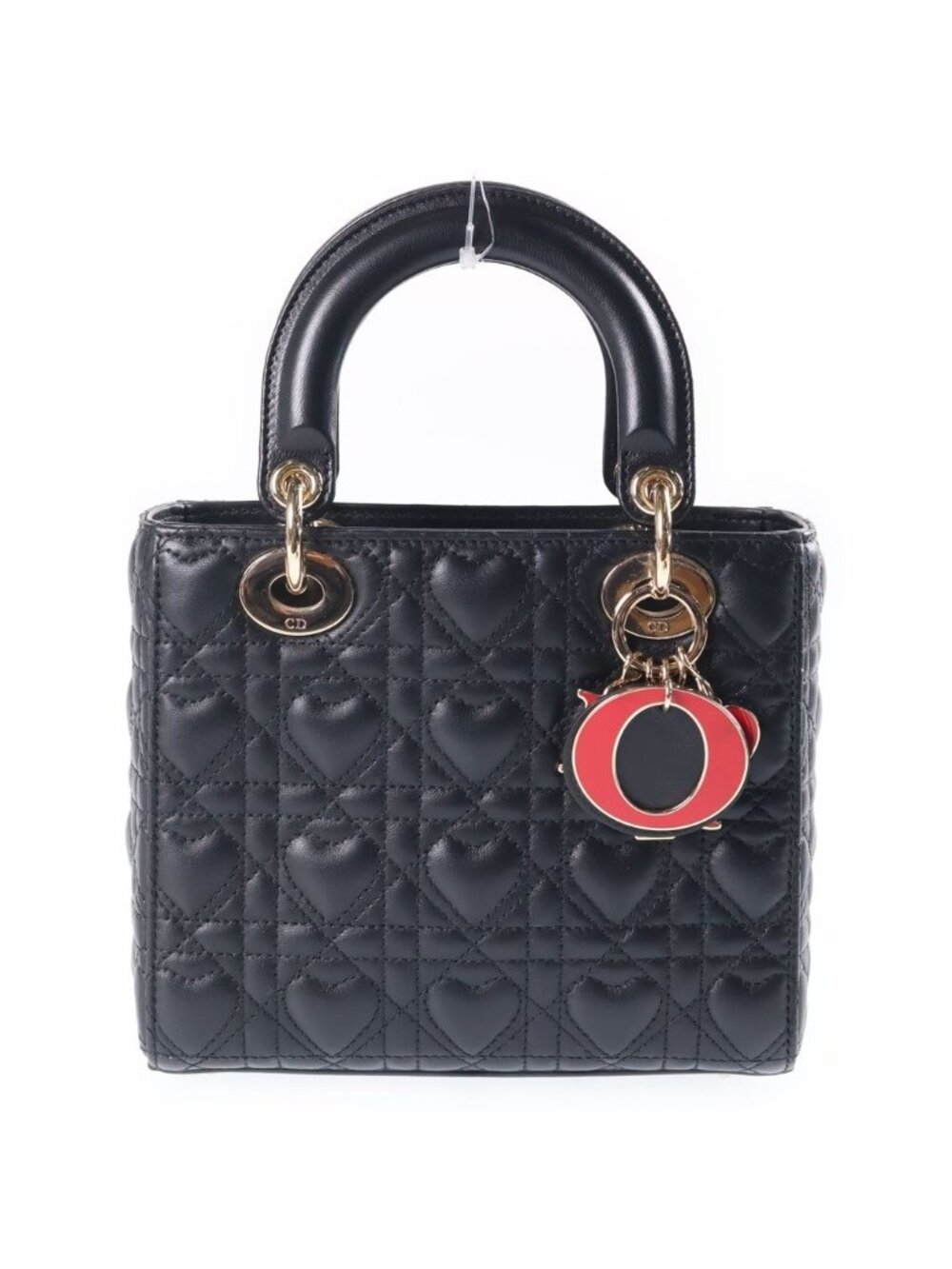 Dior Lady Dior Heart Cannage 2-Way Shoulder Bag Black Leather Gold